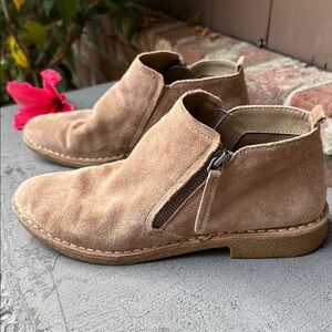Tan Suede Ankle Boots with Zipper